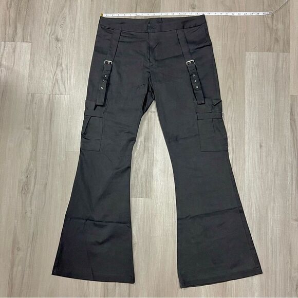 NWOT vintage y2k bondage pants black linen flare cut sz 15 by Girlfriends LA - Picture 8 of 14